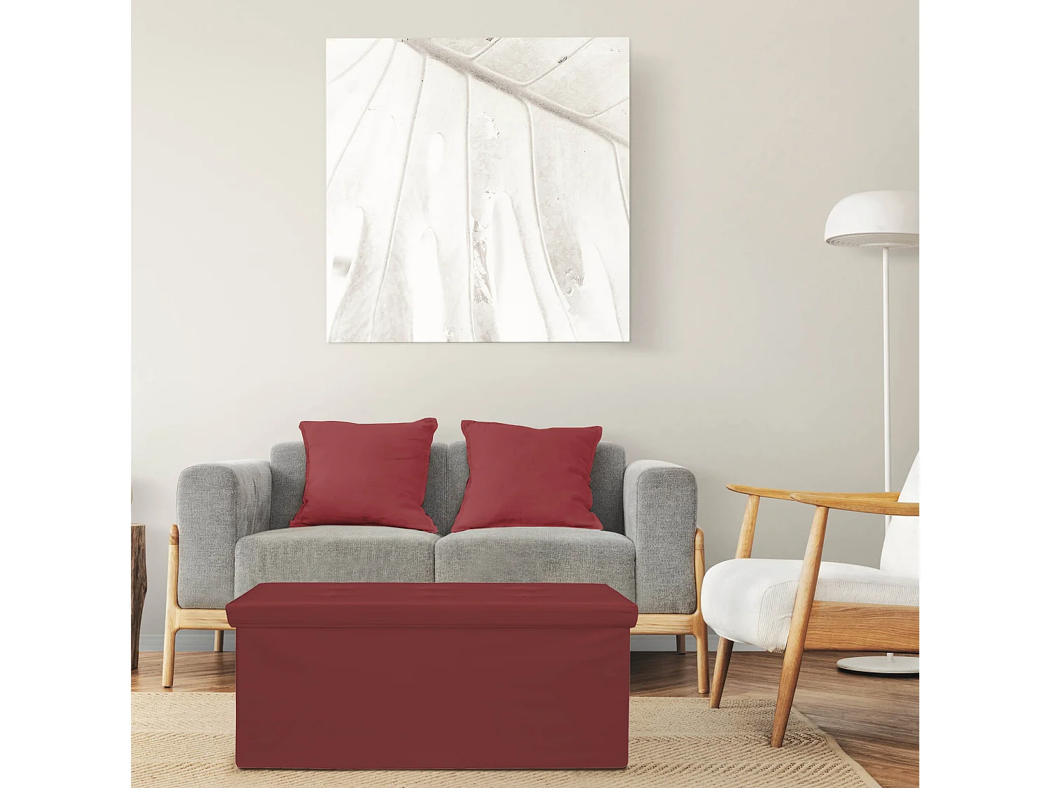 Mobili Rebecca Seduta Contenitore Pouf Similpelle Bordeaux 38x76x38