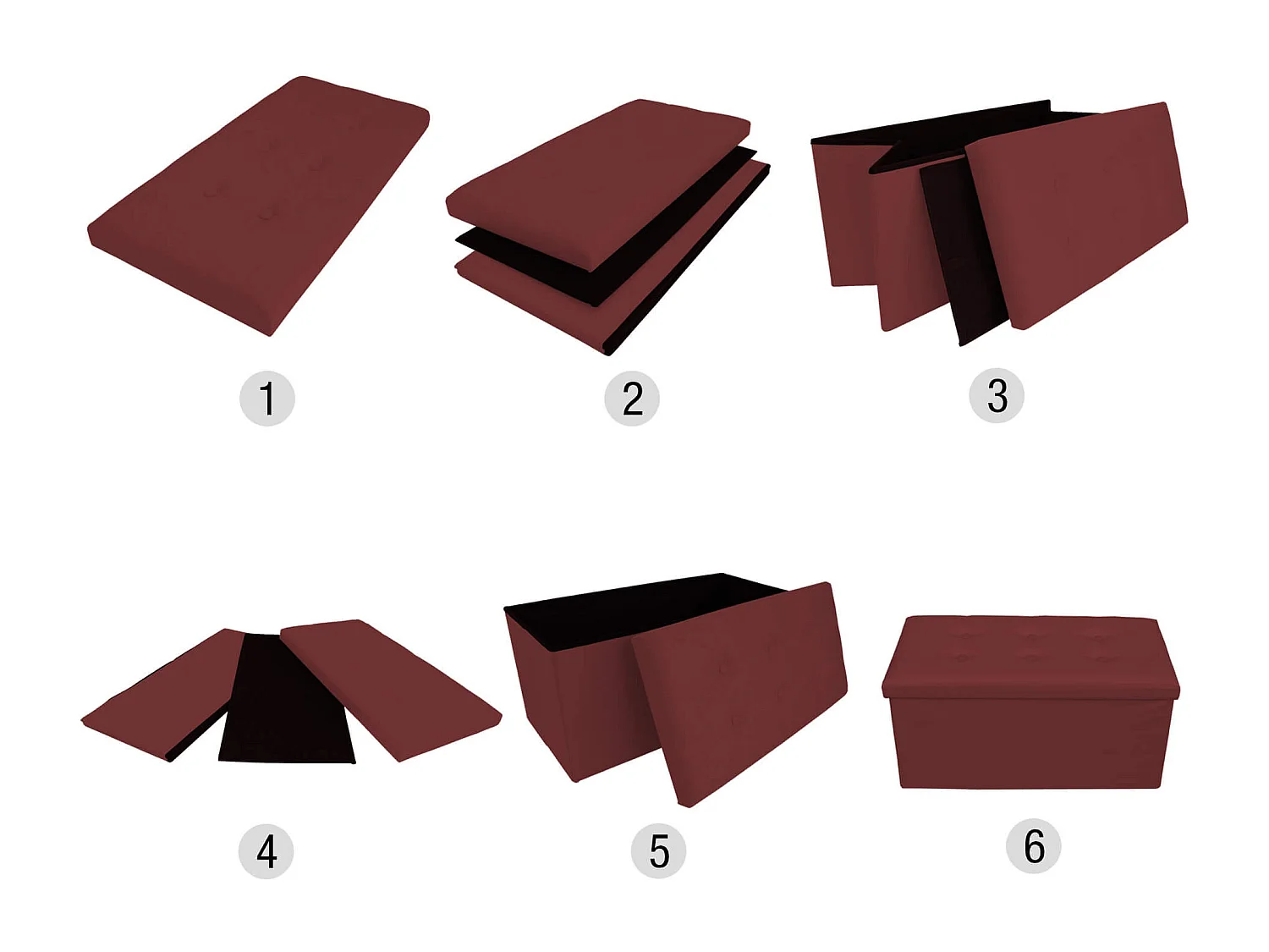 Rebecca Mobili Bordeaux 38x76x38 Bordeaux assento de armazenamento de bolsas em pele