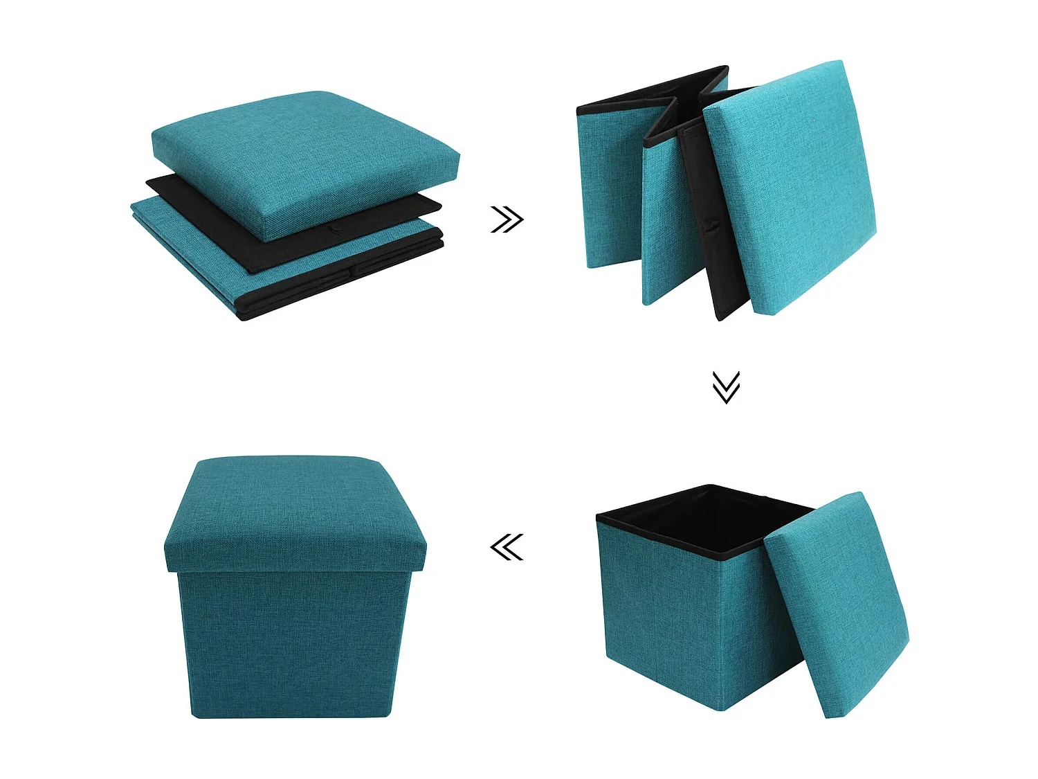 Mobili Rebecca Puff Cubo Pouf Dado Cotone Azzurro Turchese Richiudibile 30x30x30