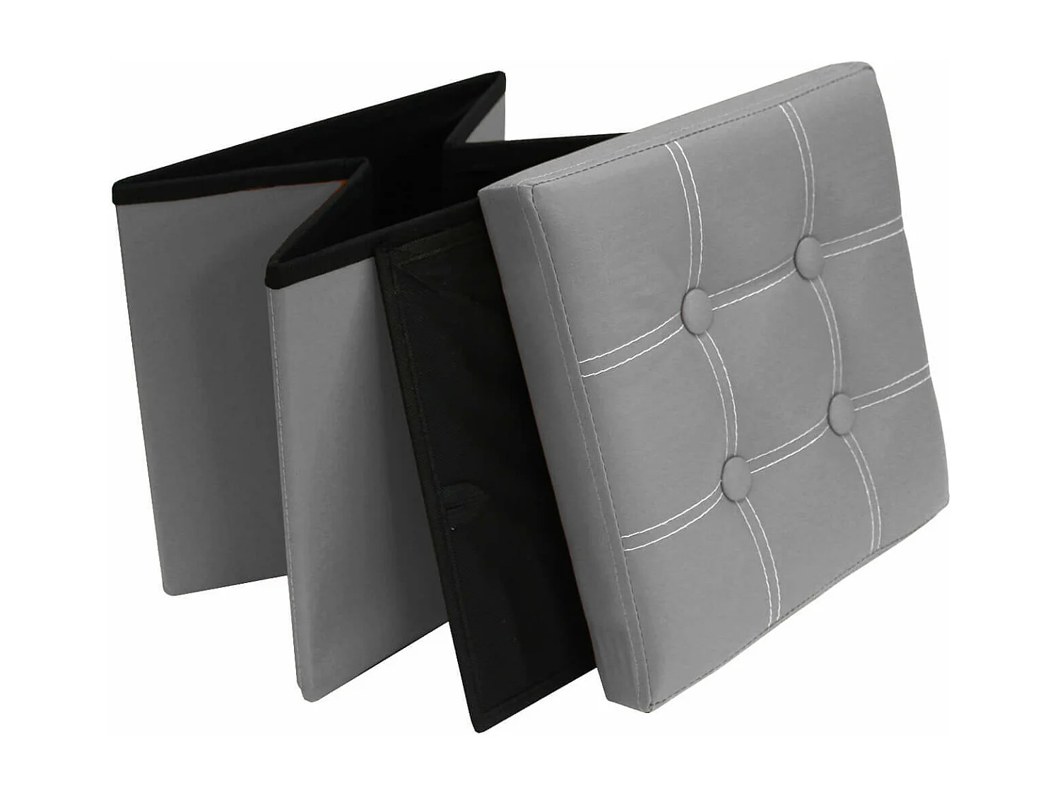 Mobili Rebecca Ottoman footstool Box Storage Cube Grey Faux Leather 30x30x30