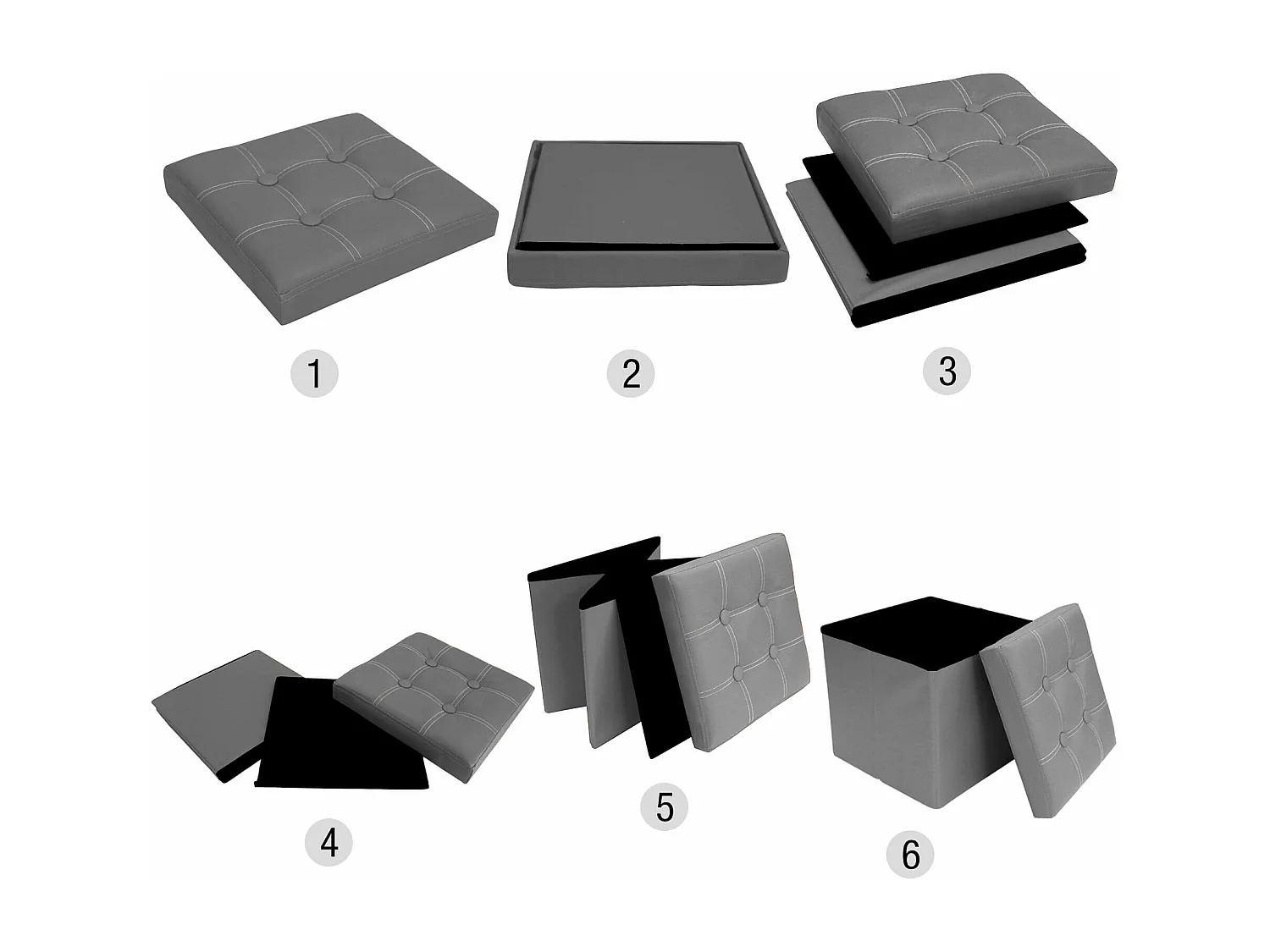 Mobili Rebecca Ottoman footstool Box Storage Cube Grey Faux Leather 30x30x30