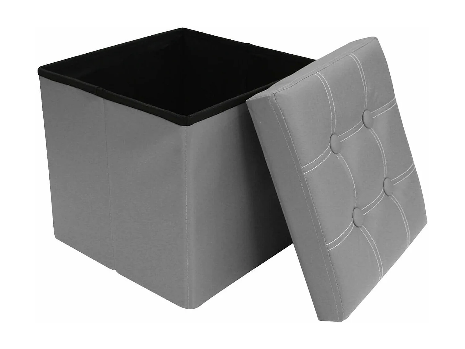 Mobili Rebecca Pouf Boite de rangement Carre Synthetique Gris Design 30x30x30