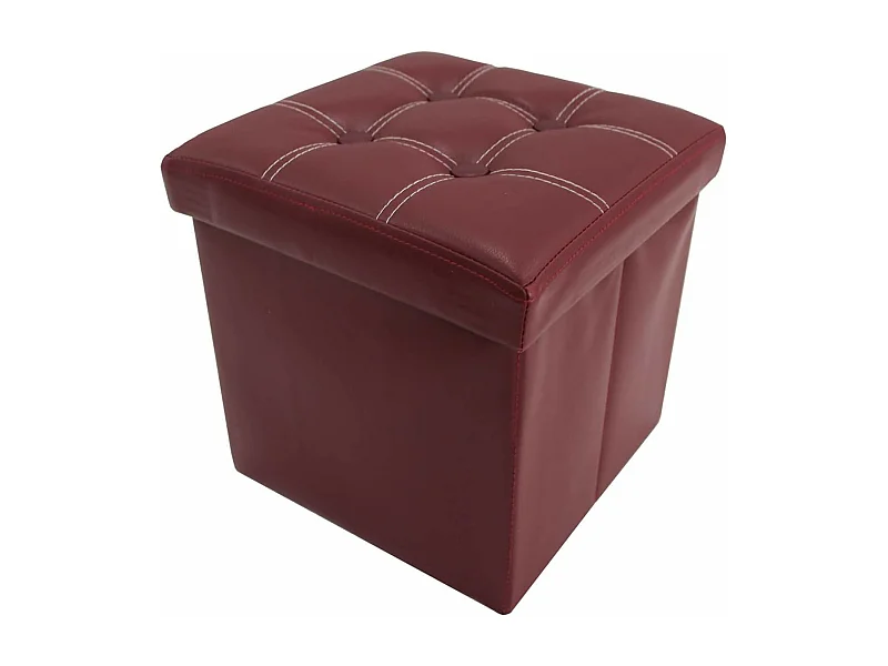 Mobili Rebecca Ottomano Pouf Imbottito Similpelle Bordeaux Pieghevole 30x30x30