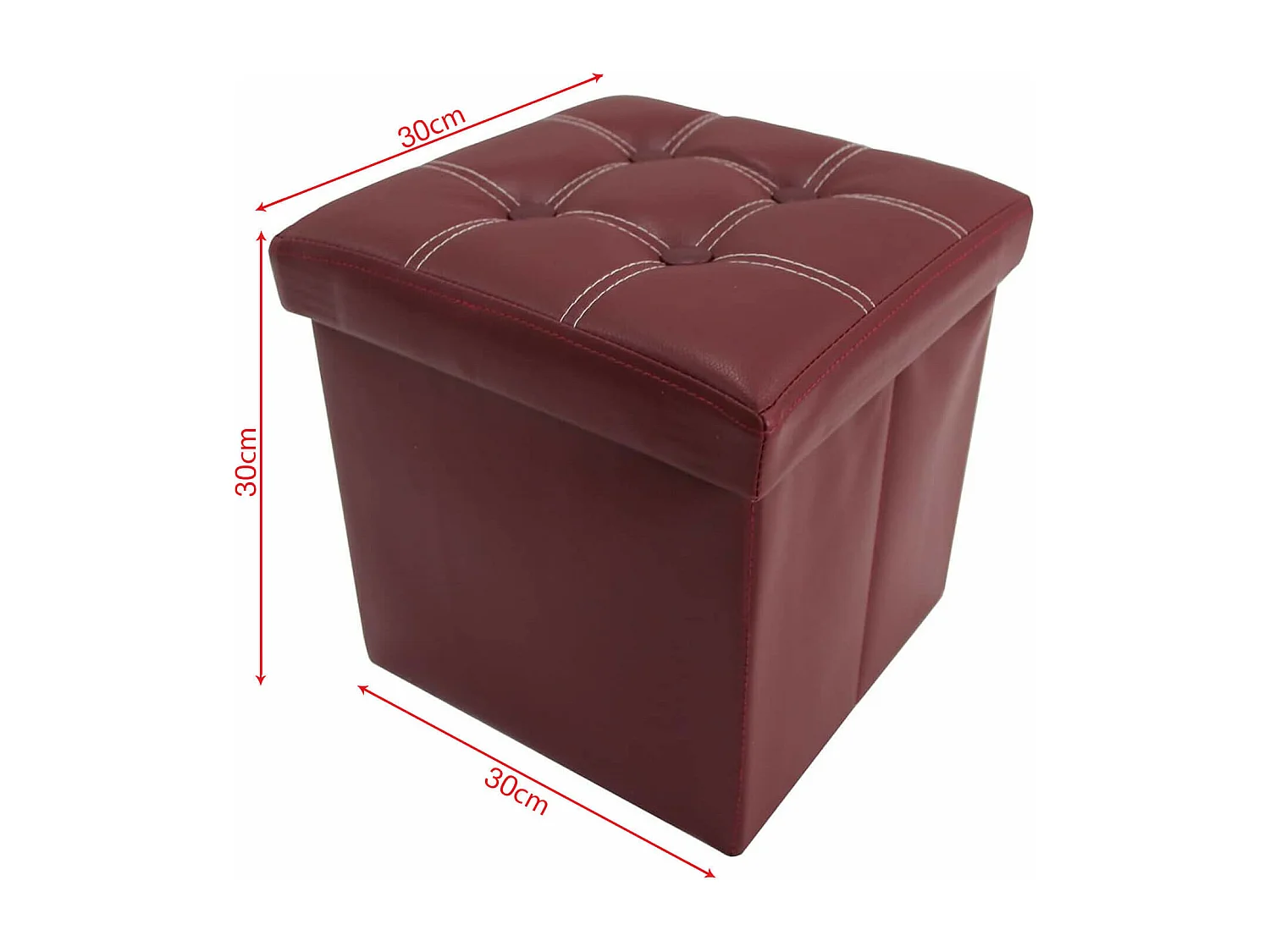 Mobili Rebecca Pouf Tabouret Similicuir Rouge Bordeaux Repose-Pieds 30x30x30