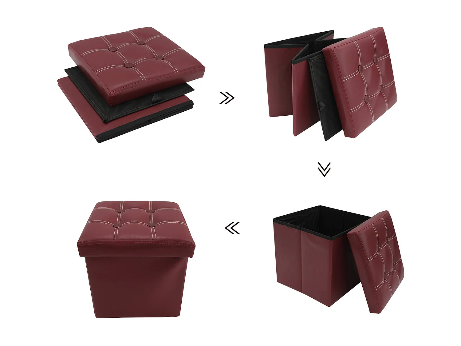 Mobili Rebecca Pouf Tabouret Similicuir Rouge Bordeaux Repose-Pieds 30x30x30