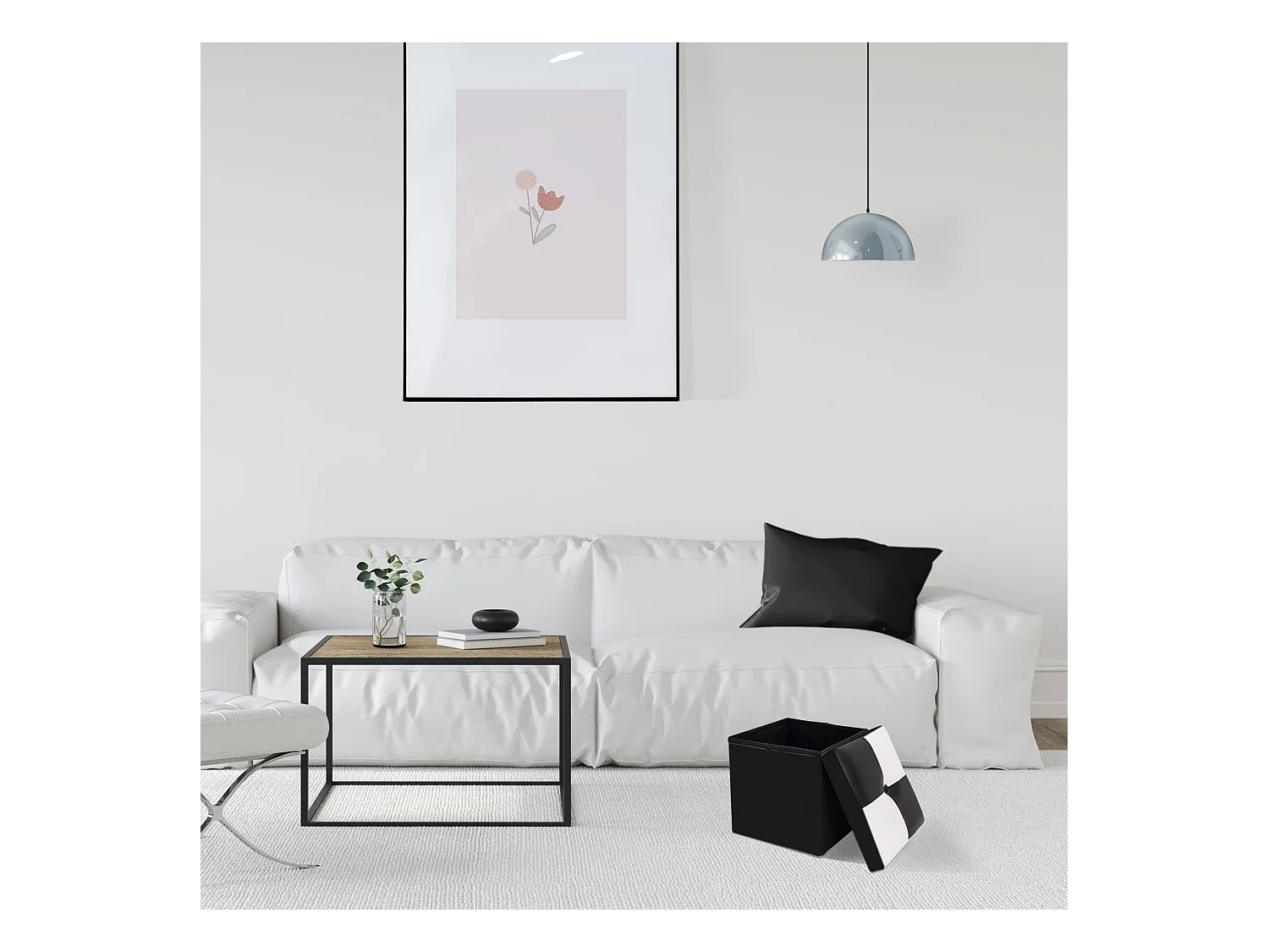 Puff Sgabello Baule Bianco Nero Cubo Design Moderno 30x30x30