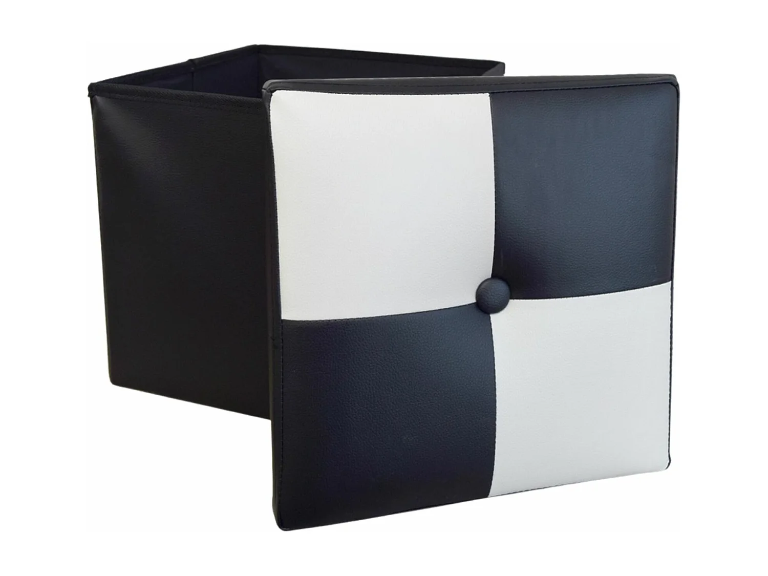 Pouf Coffre de Rangement Carre Synthétique Blanc Noir Contemporain 30x30x30