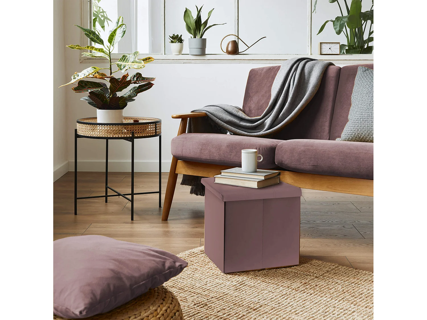 Mobili Rebecca Pouf Tabouret Boîte de Rangement Marron Contemporain 30x30x30