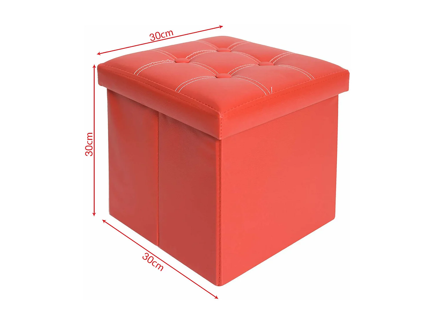 Mobili Rebecca Pouf Cubo Contenitore Rosso Puff Sgabello Ecopelle 30x30x30