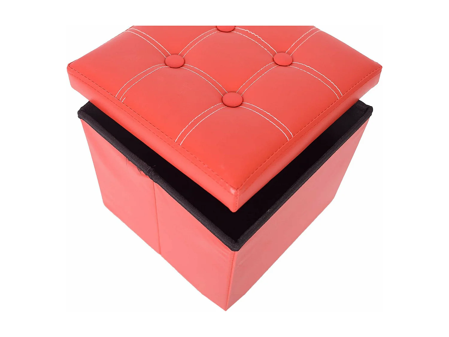 Mobili Rebecca Pouf Cubo Contenitore Rosso Puff Sgabello Ecopelle 30x30x30