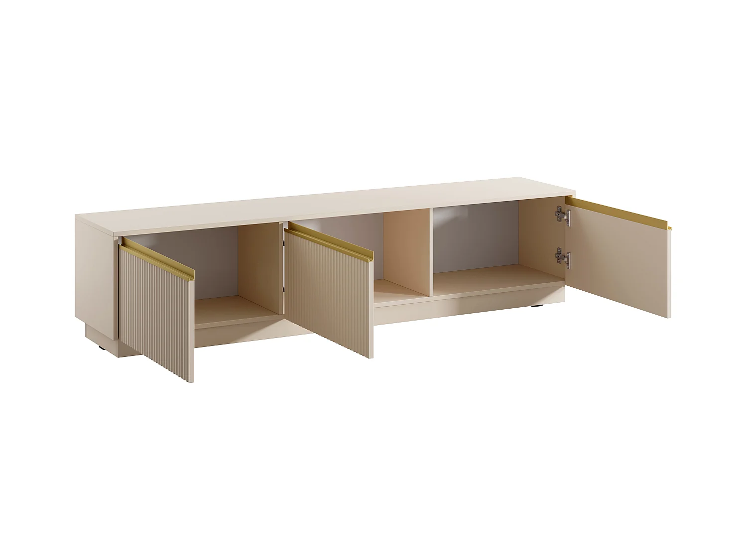 Móvel de TV suspenso ou de pousar com 3 portas em MDF bege e dourado - POSINIA de Pascal MORABITO