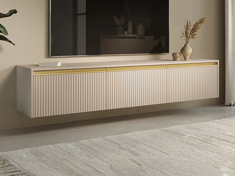 Mobile TV sospeso o da appoggio con 3 ante in MDF Beige e Dorato - POSINIA di Pascal MORABITO