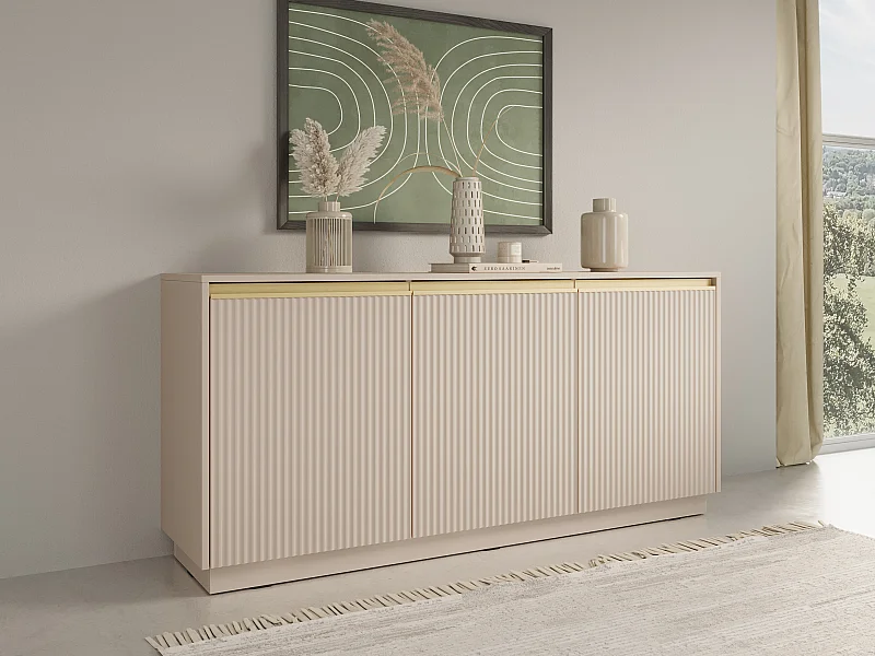 Buffet avec 3 portes en MDF - Beige et doré - POSINIA de Pascal MORABITO