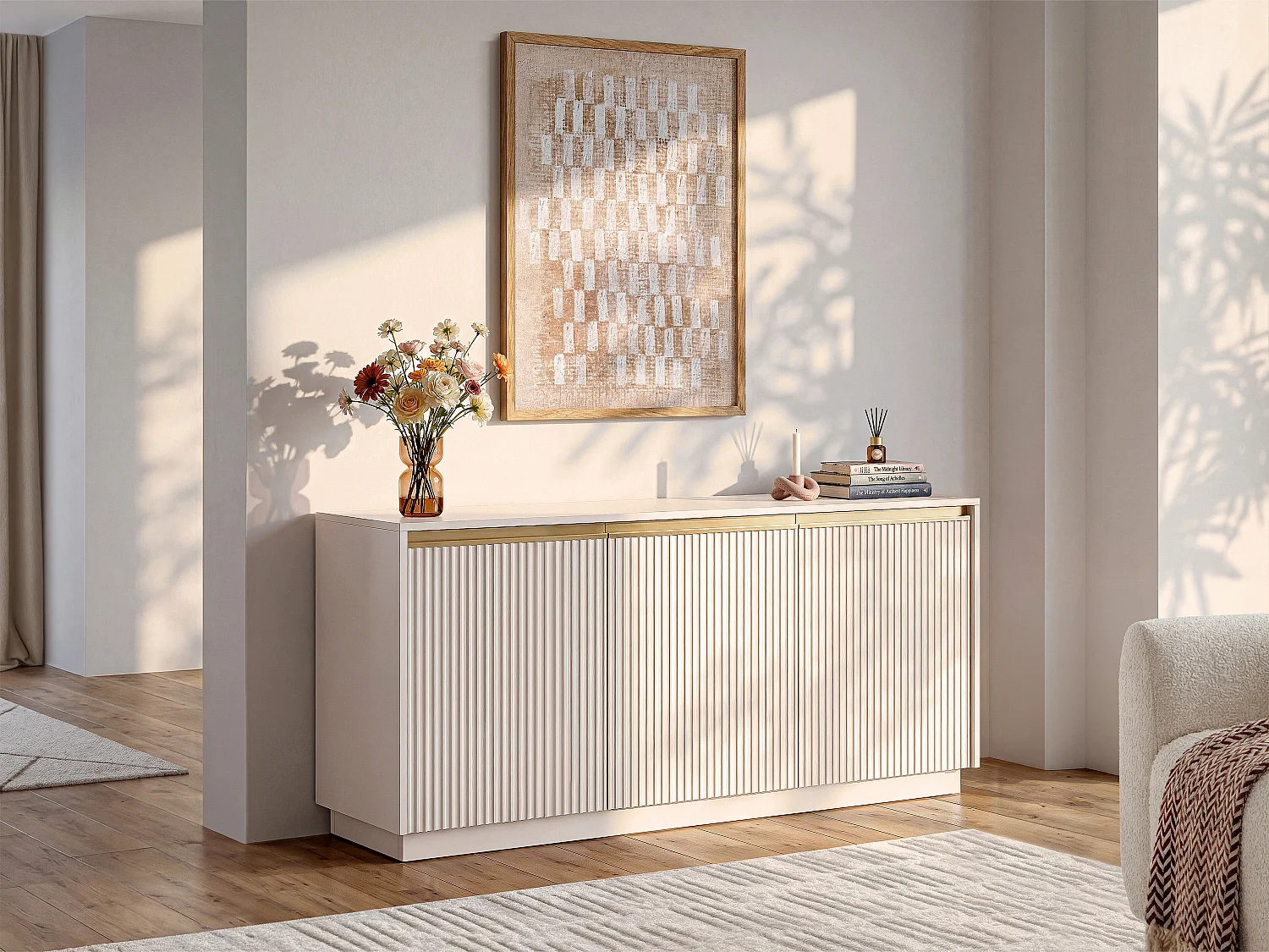 Buffet with 3 MDF Doors - Beige and Gold - POSINIA