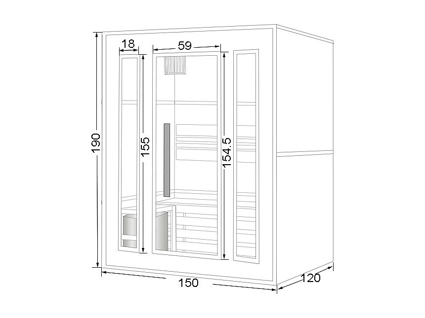 Finsk sauna - 2/3 personer - L150 x D120 x H190 cm - ULVILA