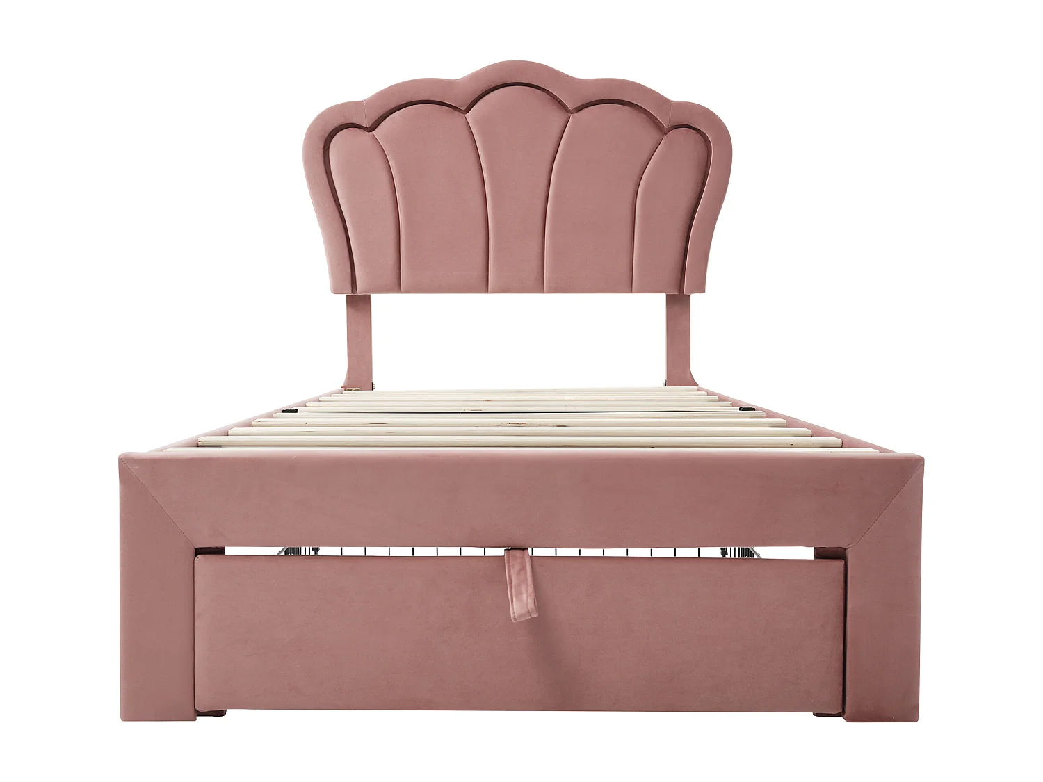 Lit 90x190 cm  en velours avec tiroirs et LED de contrôle APP - Rose