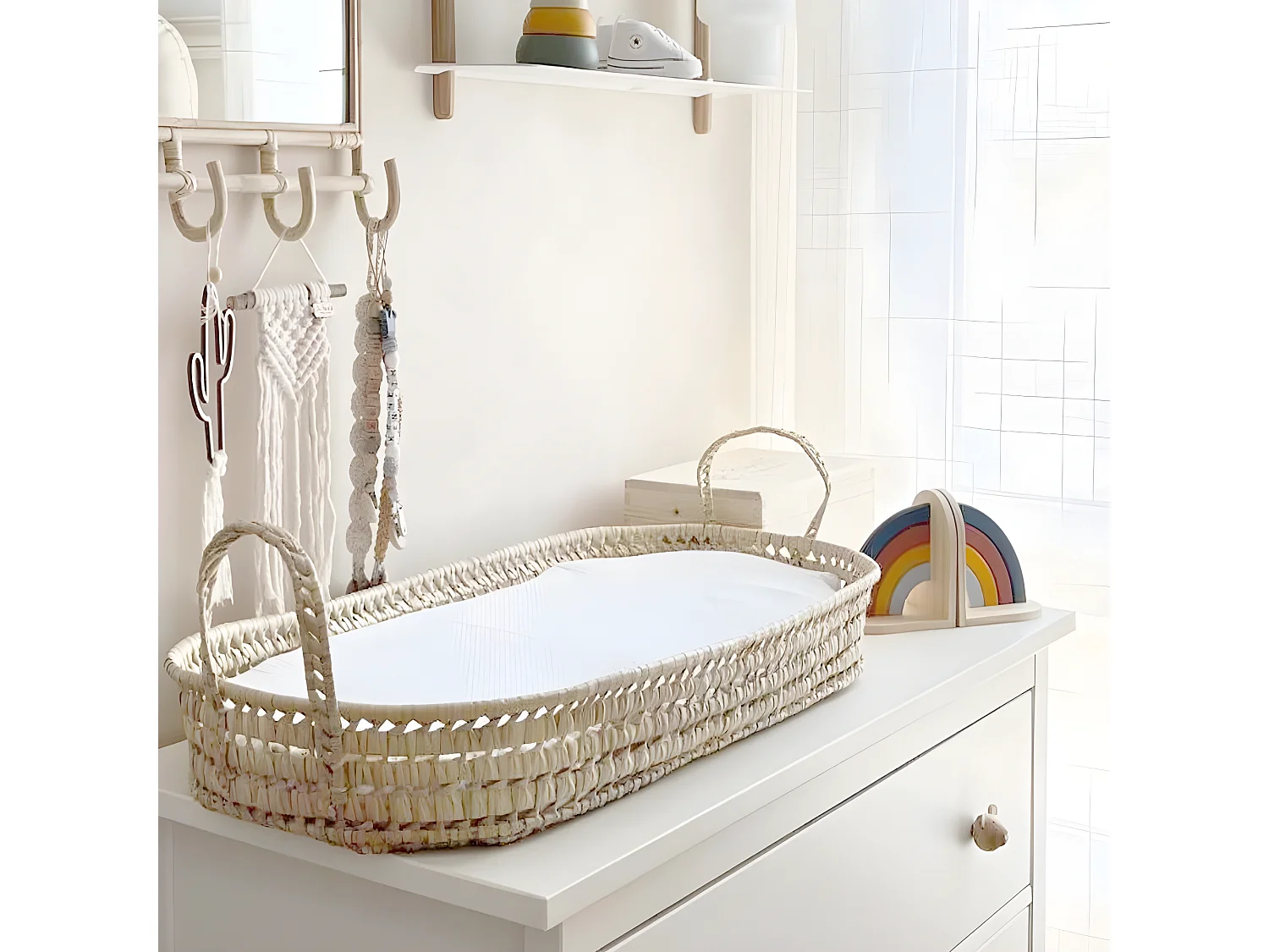 Fasciatoio con maniglie rattan marrone 9x44x84cm