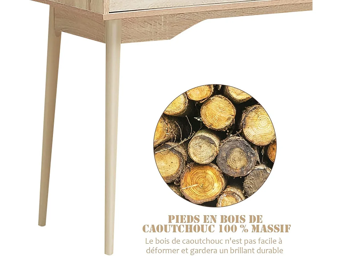 Bureau Moderne avec Tiroir et Étagère, 120 x 50 x 93 CM, Table d'Écriture avec Dispositif Anti-basculement, Naturel