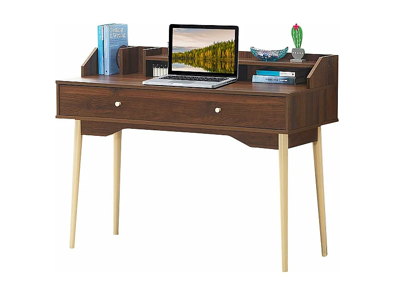 Bureau Moderne avec Tiroir et Étagère, 120 x 50 x 93 CM, Table d'Écriture avec Dispositif Anti-basculement, Café