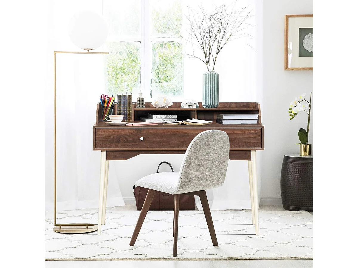 Bureau Moderne avec Tiroir et Étagère, 120 x 50 x 93 CM, Table d'Écriture avec Dispositif Anti-basculement, Café