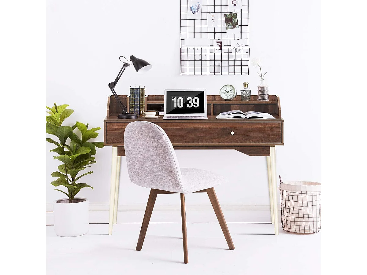 Bureau Moderne avec Tiroir et Étagère, 120 x 50 x 93 CM, Table d'Écriture avec Dispositif Anti-basculement, Café