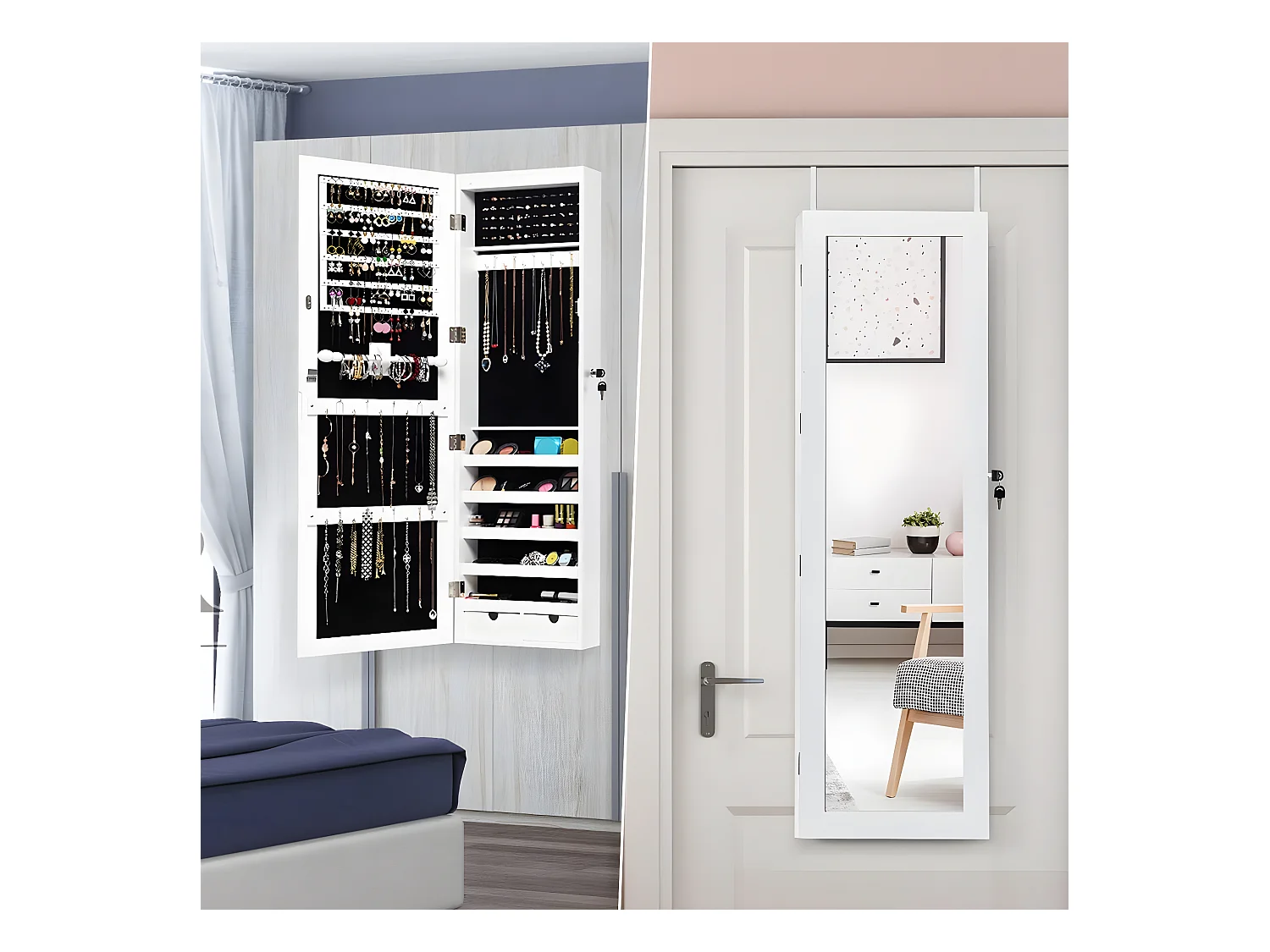 Armoire à bijoux mural avec led intégré ,37 x 9,6 x 120 cm