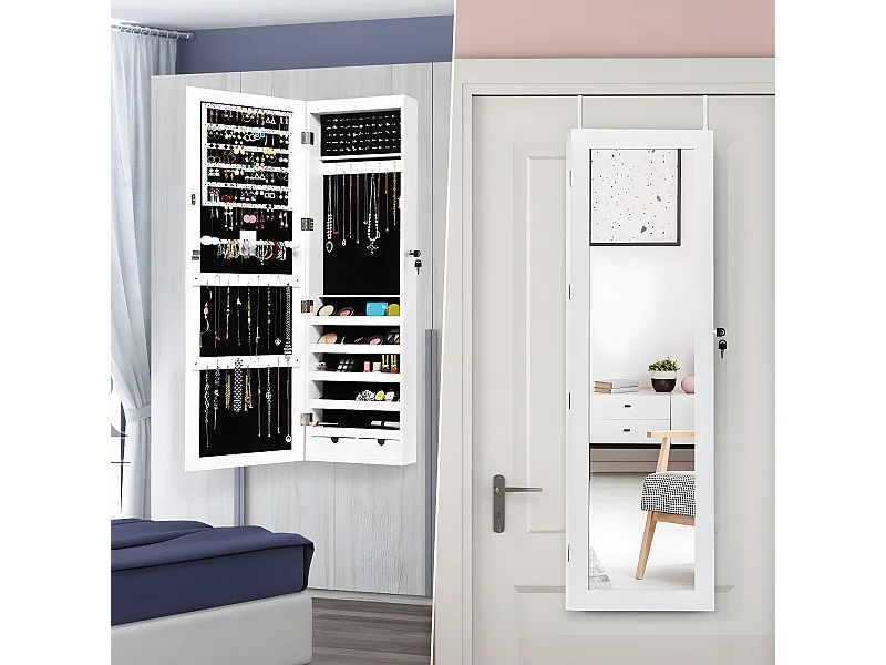 Armoire à bijoux mural avec led intégré ,37 x 9,6 x 120 cm