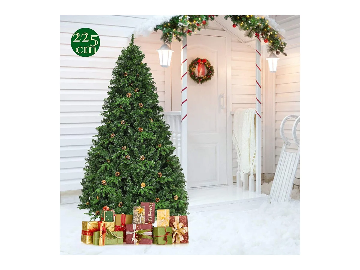 Sapin de noël/arbre de noël artificiel avec lumière led blanc chaud, vert, 225 cm