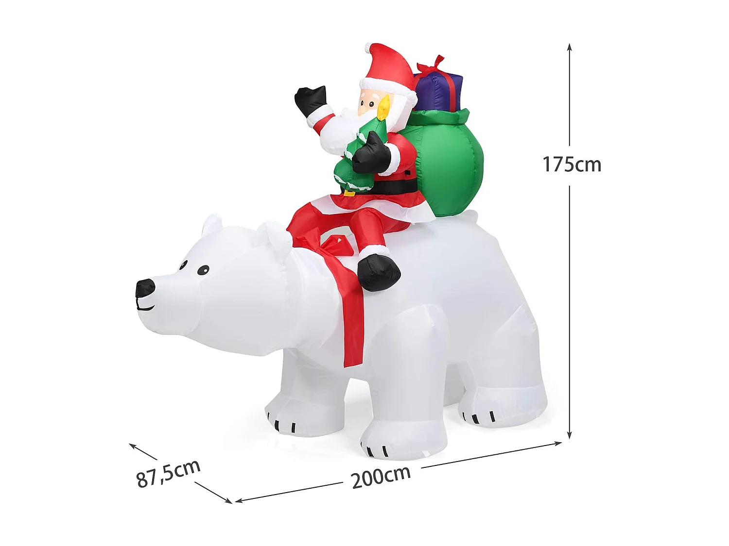 2m Père noël gonflable sur l'ours polaire blanc tête oscillante avec ventilateur et lumière led décoration de noël gonflable