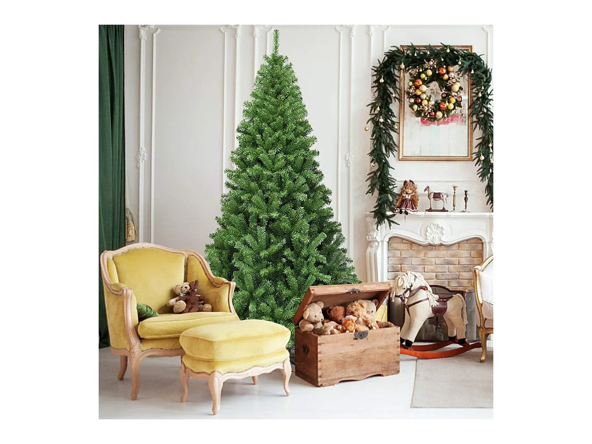 Sapin de noël artificiel 225cm, aiguilles en pvc avec 1346 branches pied métallique solide, arbre de noël idéal pour maison,bureau,magasins hôtels, vert