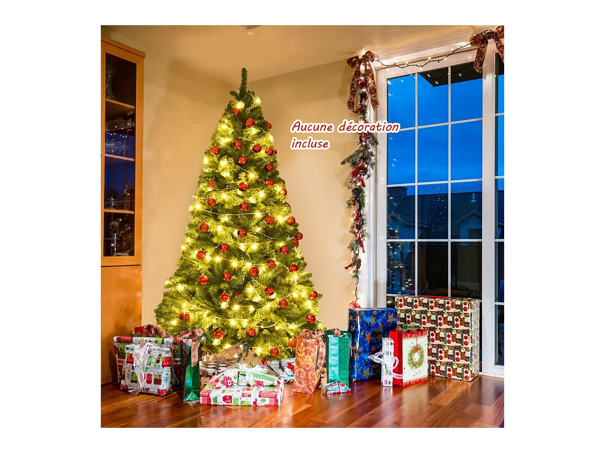 Sapin de noël artificiel 225cm, aiguilles en pvc avec 1346 branches pied métallique solide, arbre de noël idéal pour maison,bureau,magasins hôtels, vert