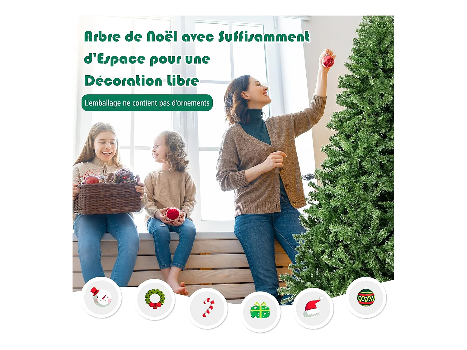 Sapin de noël artificiel 225cm, aiguilles en pvc avec 1346 branches pied métallique solide, arbre de noël idéal pour maison,bureau,magasins hôtels, vert