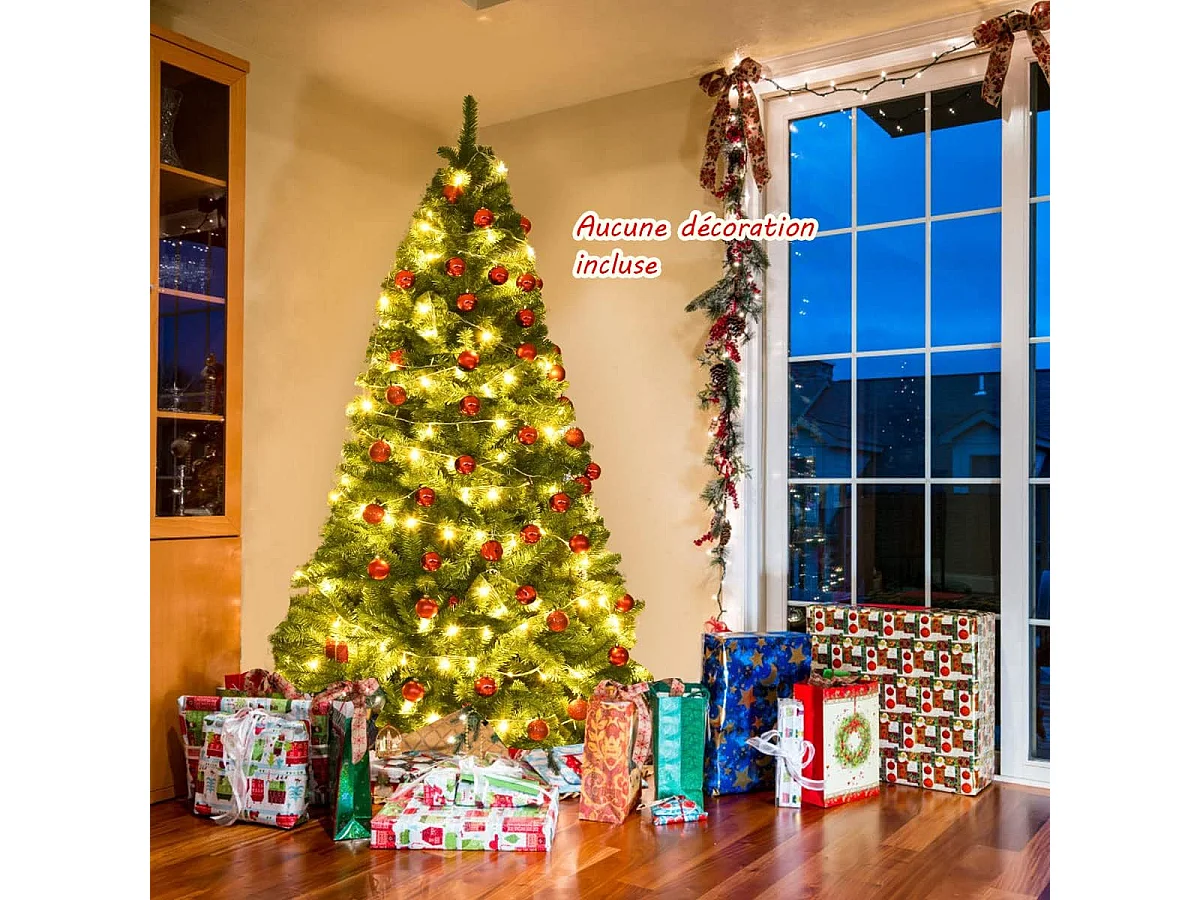 Sapin de noël artificiel 225cm, aiguilles en pvc avec 1346 branches pied métallique solide, arbre de noël idéal pour maison,bureau,magasins hôtels, vert