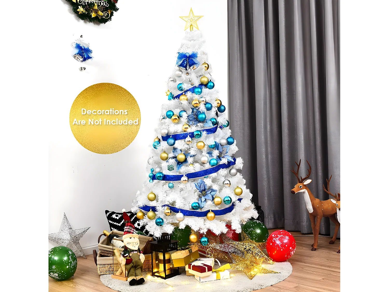 Sapin de noël arbre de noël artificiel pour décoration de noël matériau pvc avec pied en métal blanc (2,1m)
