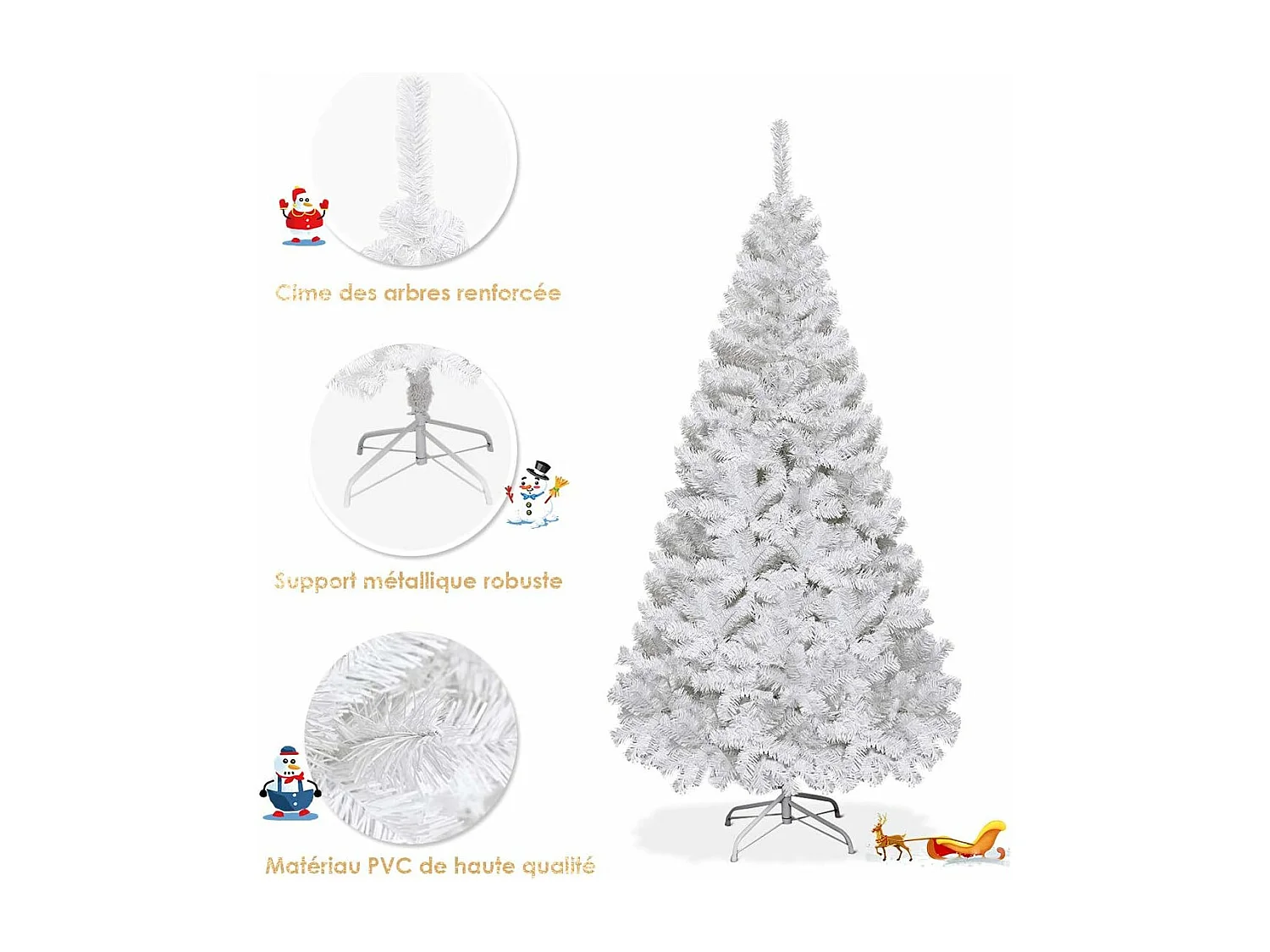 Sapin de noël arbre de noël artificiel pour décoration de noël matériau pvc avec pied en métal blanc (2,1m)