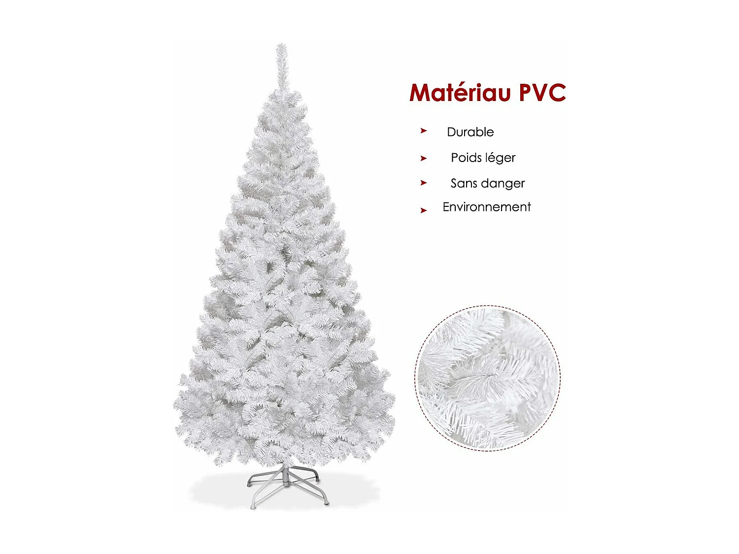 Sapin de noël arbre de noël artificiel pour décoration de noël matériau pvc avec pied en métal blanc (2,1m)