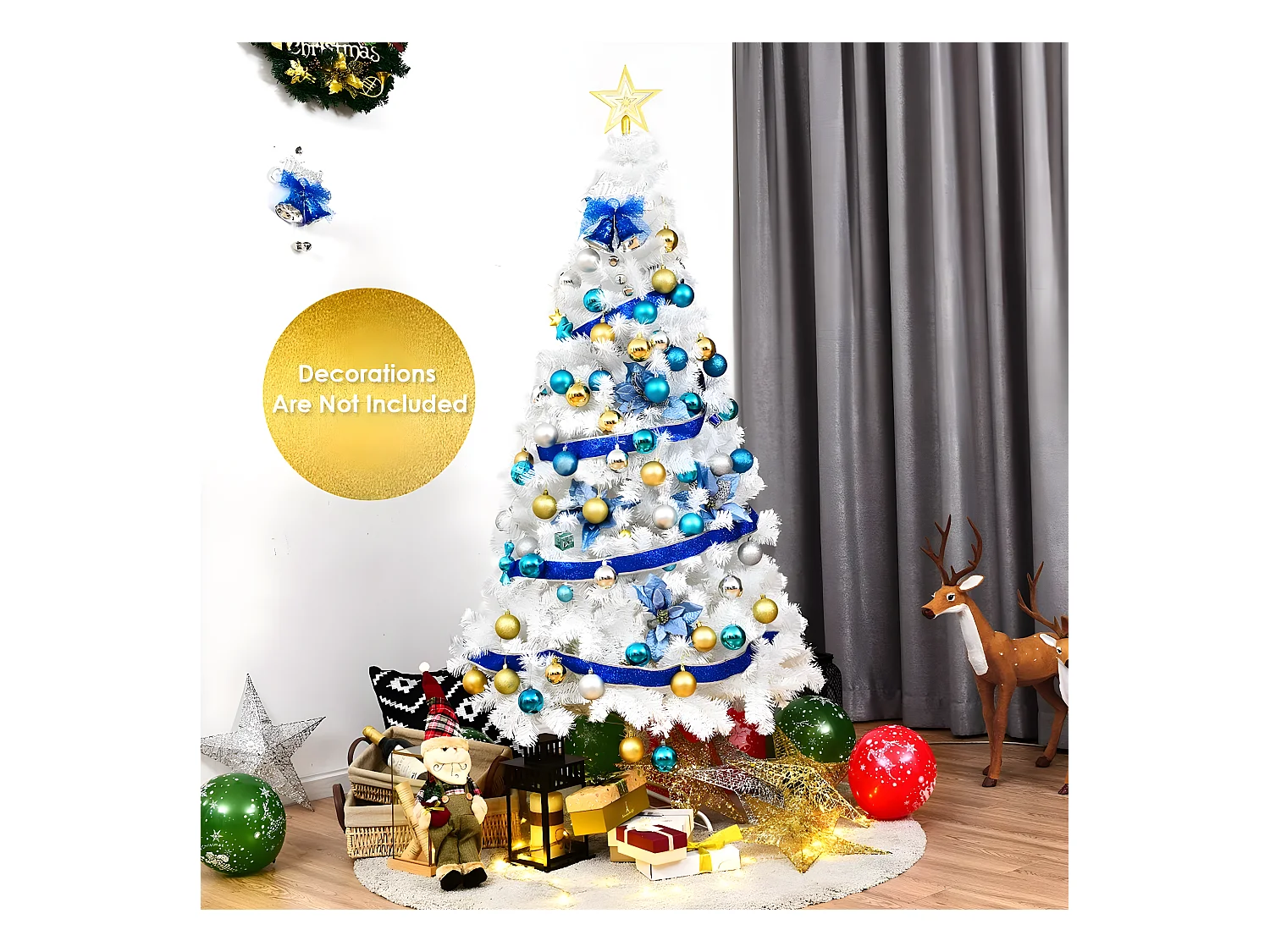 Sapin de noël arbre de noël artificiel pour décoration de noël matériau pvc avec pied en métal blanc (2,1m)