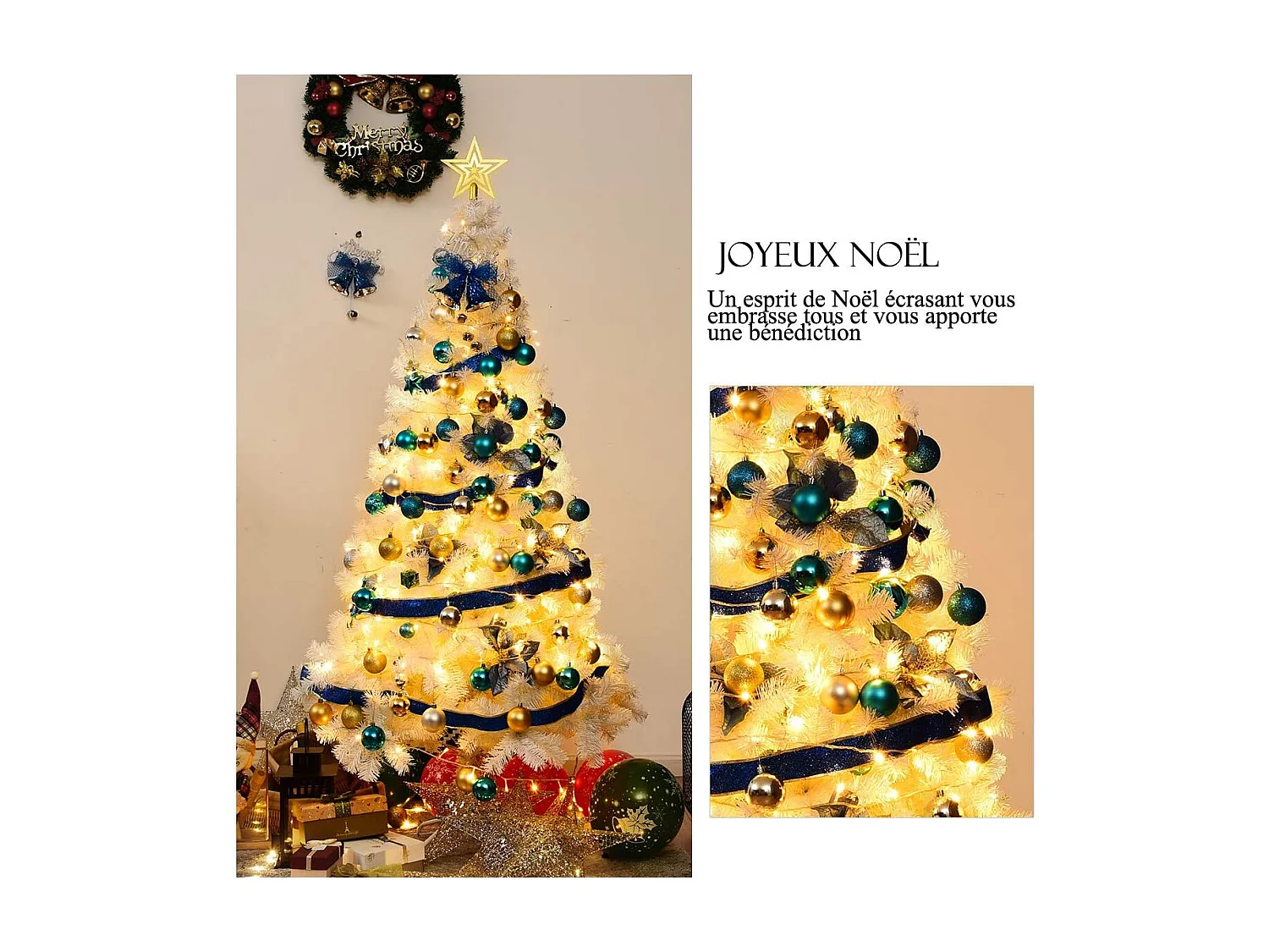 Sapin de noël arbre de noël artificiel pour décoration de noël matériau pvc avec pied en métal blanc (2,1m)