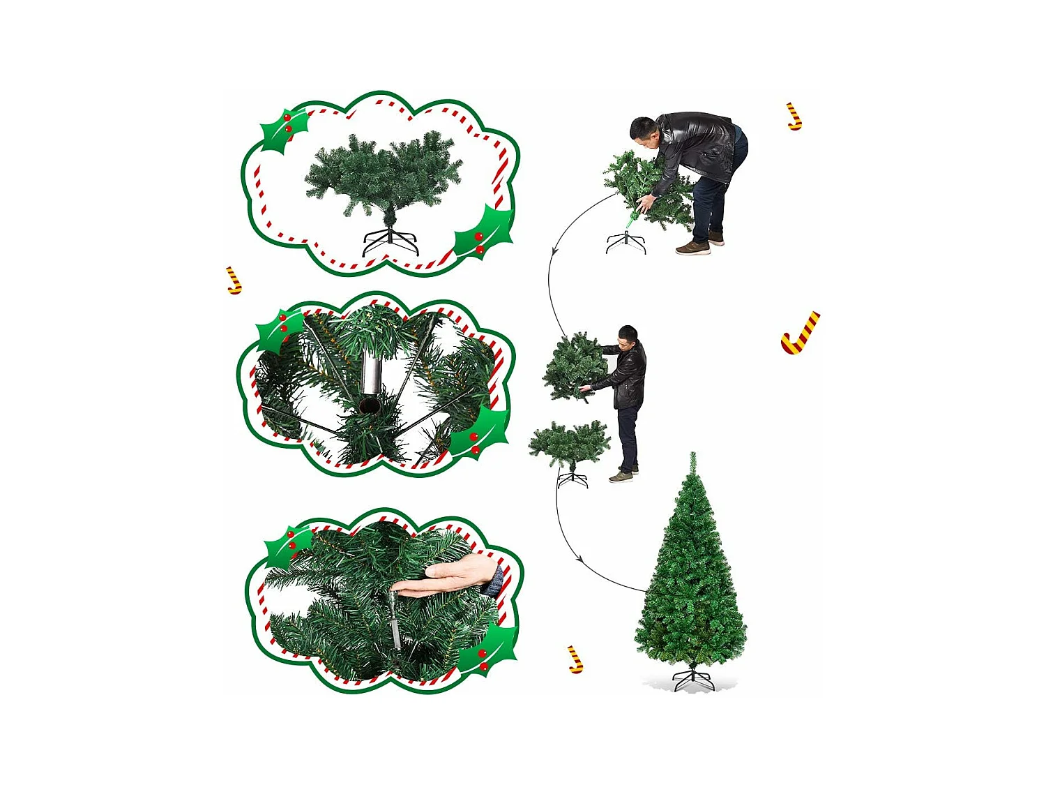 Sapin de noël, Arbre de noël artificiel pour décoration de noël Matériau pvc avec pied en métal Vert (2.4m)