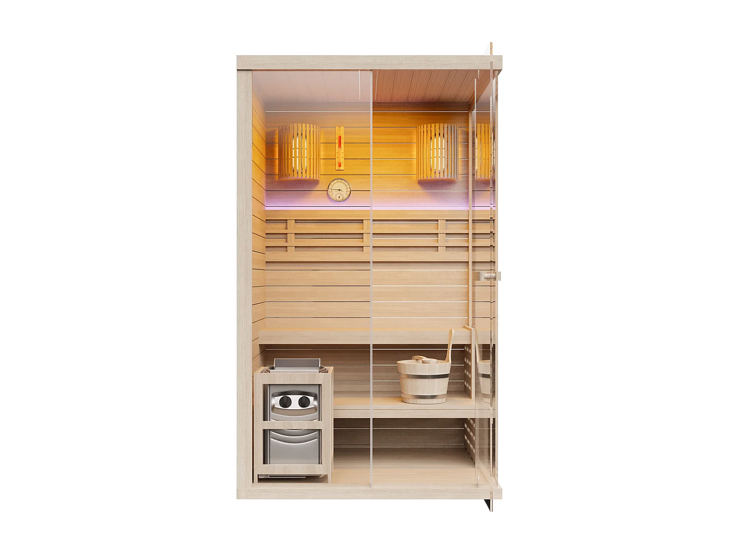 Sauna finlandais vitré à leds - 1/2 places - L120 x P120 x H200 cm - SELKI