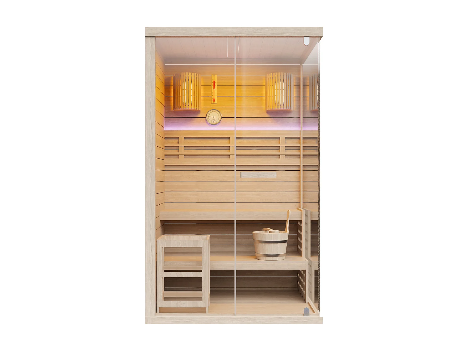 Sauna finlandais vitré à leds - 1/2 places - L120 x P120 x H200 cm - SELKI