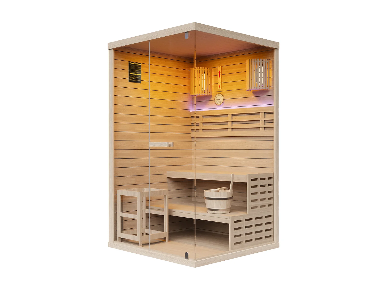 Sauna finlandais vitré à leds - 1/2 places - L120 x P120 x H200 cm - SELKI