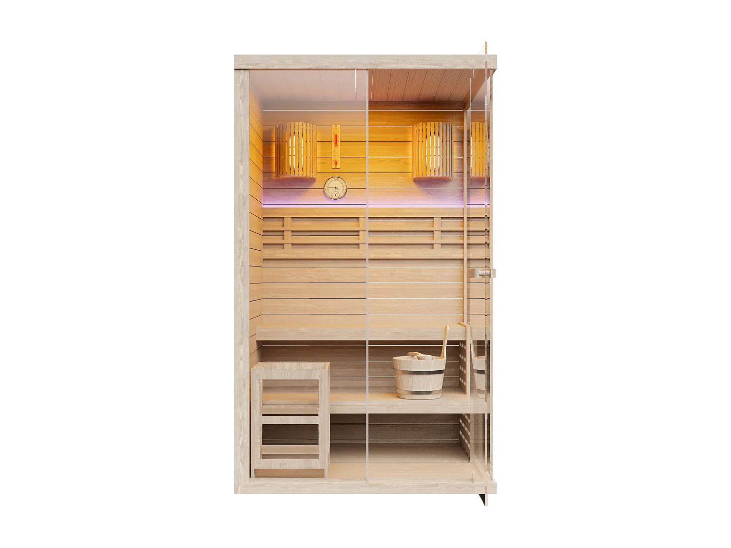 Sauna finlandais vitré à leds - 1/2 places - L120 x P120 x H200 cm - SELKI