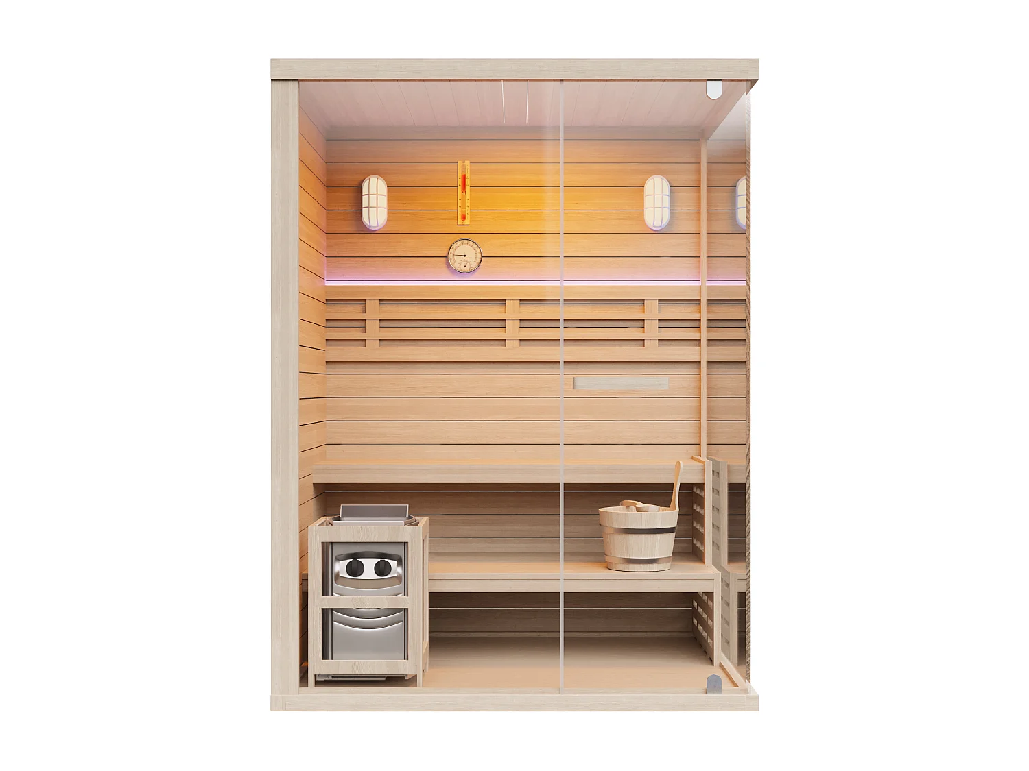 Sauna finlandais vitré à leds - 2/3 places - L150 x P120 x H200 cm - SELKI