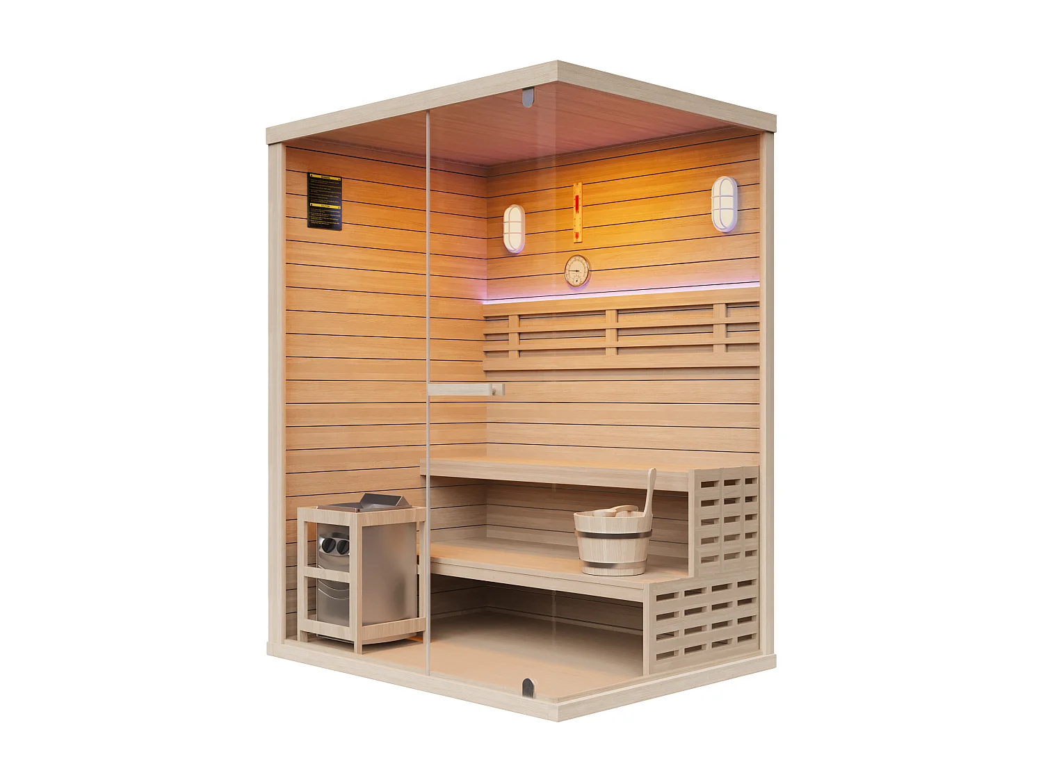 Sauna finlandais vitré à leds - 2/3 places - L150 x P120 x H200 cm - SELKI
