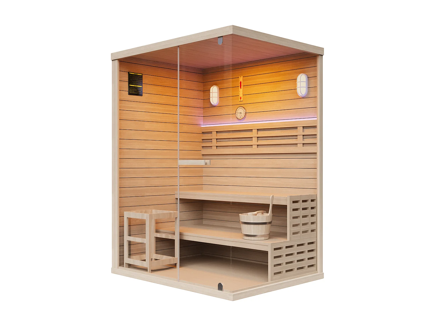 Sauna finlandais vitré à leds - 2/3 places - L150 x P120 x H200 cm - SELKI