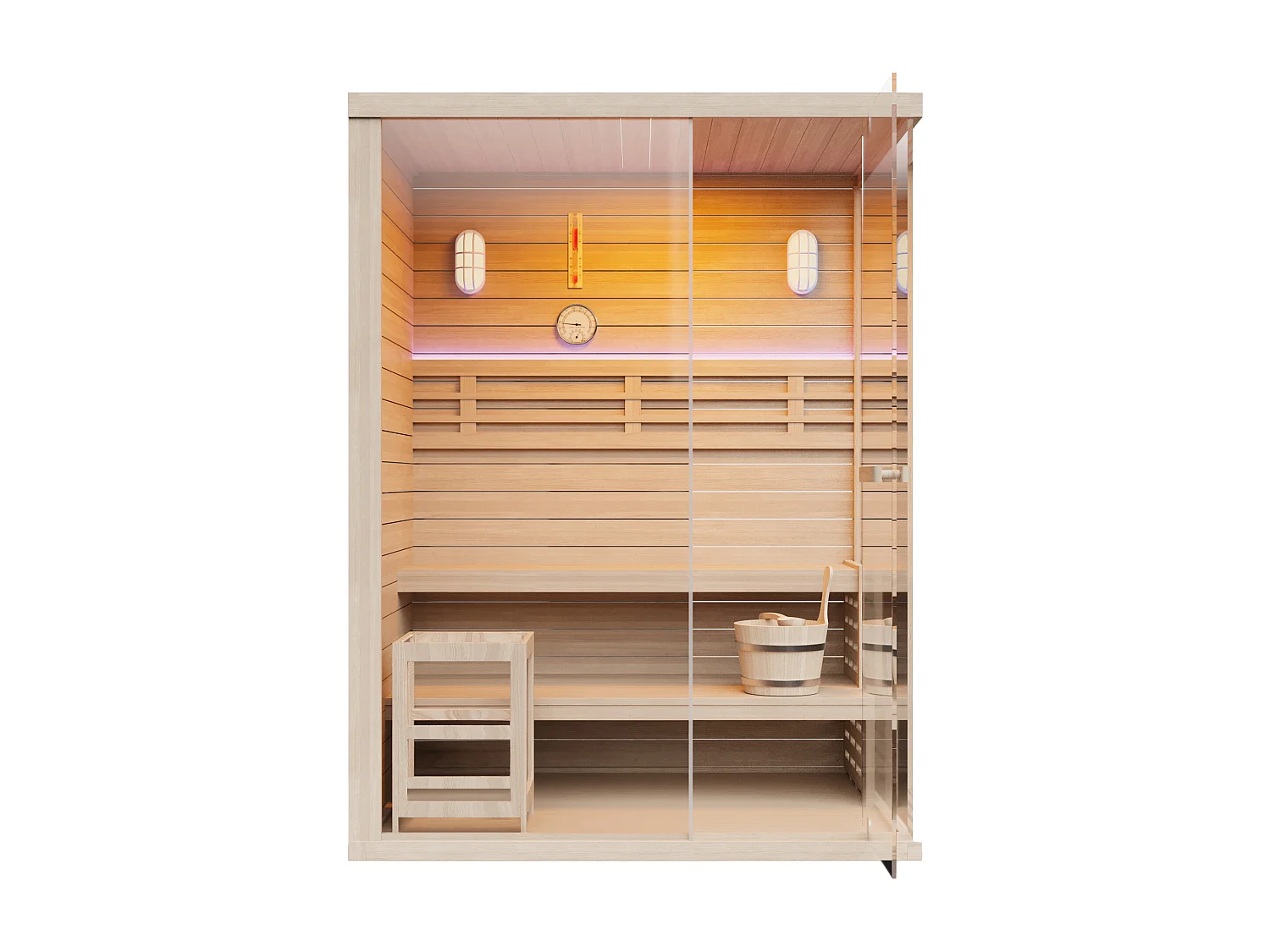 Sauna finlandais vitré à leds - 2/3 places - L150 x P120 x H200 cm - SELKI
