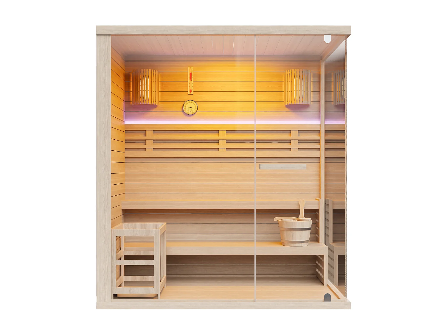 4/5 - Seater Finnish sauna with glazed LED lighting - L180 x W120 x H200 cm - SELKI