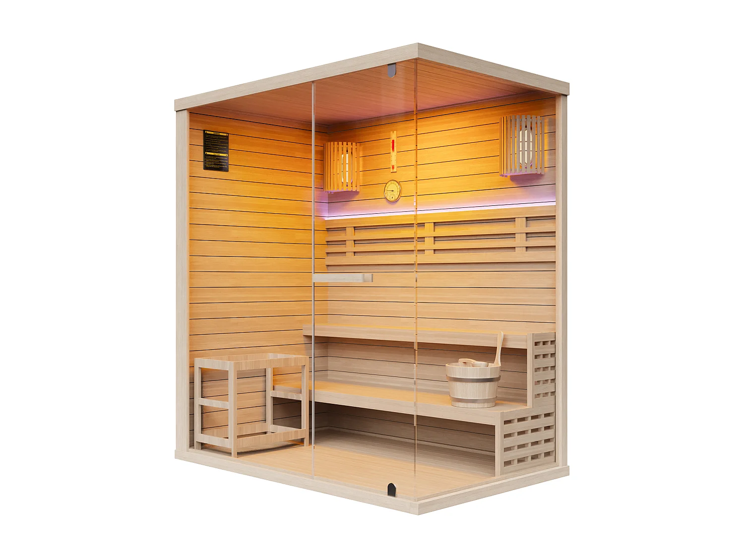 4/5 - Seater Finnish sauna with glazed LED lighting - L180 x W120 x H200 cm - SELKI