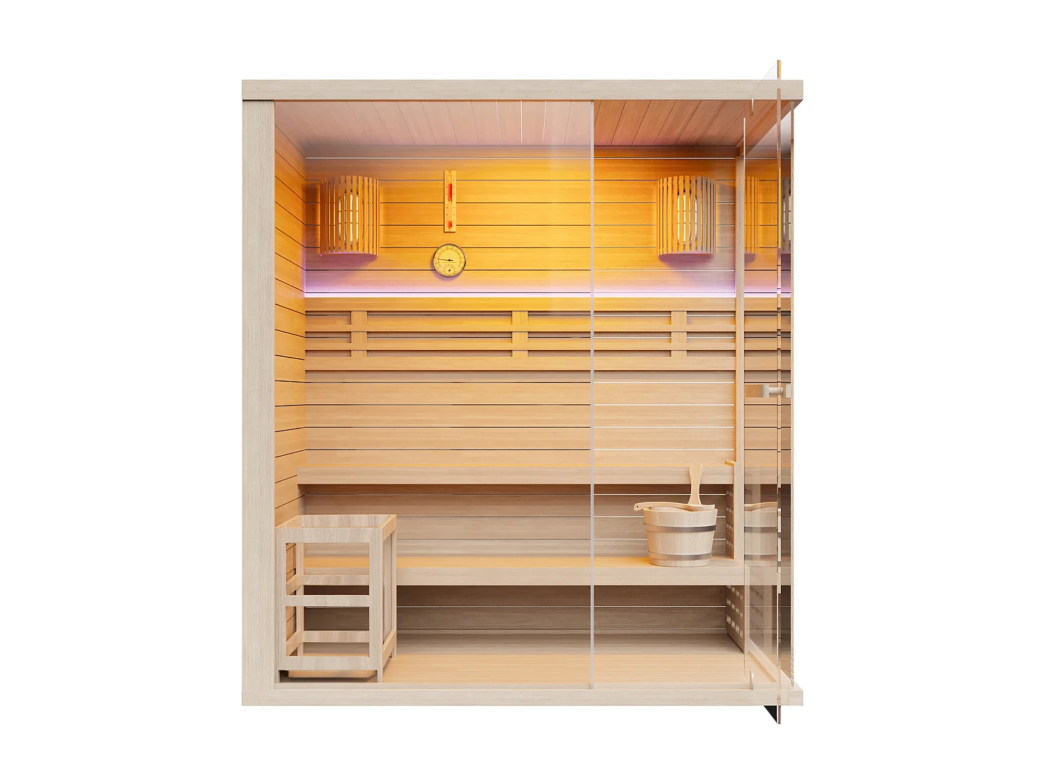 4/5 - Seater Finnish sauna with glazed LED lighting - L180 x W120 x H200 cm - SELKI